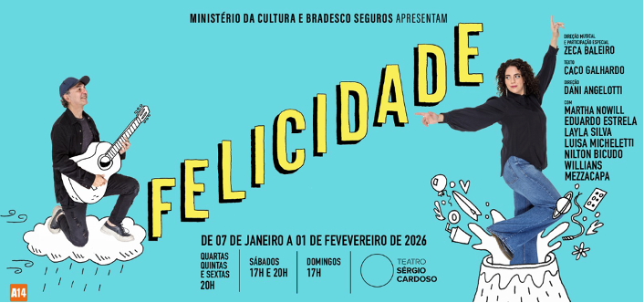 Felicidade vira comédia em espetáculo com direção musical e participação ao vivo de Zeca Baleiro