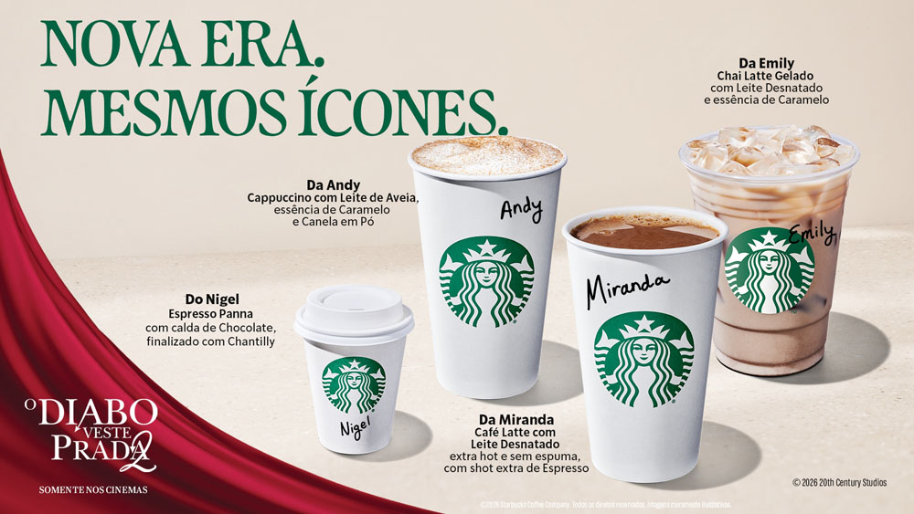 Starbucks lança bebidas inspiradas nos personagens de “O Diabo veste Prada 2” como parte de nova campanha global